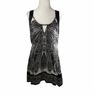 Cache Black and White Silk Tunic Top